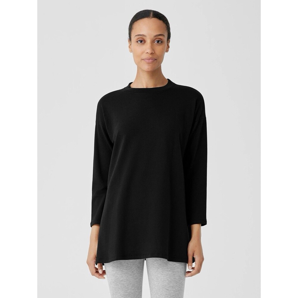NWT Eileen Fischer Soft Jersey Boxy Tunic 3/4 Sleeve Black - Size XS